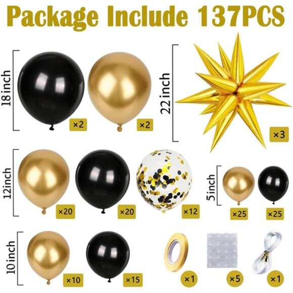 Black and Gold Balloons Garland Arch Kit,137pcs Gold Black Balloons for Birthday - Picture 2 of 16